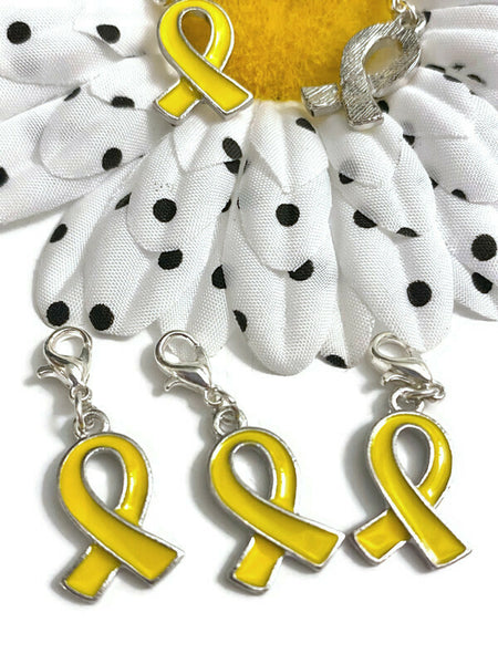 Yellow Enamel Awareness Ribbon Charm- Childhood Cancer Support Our Troops Suicide Prevention Missing Children Service Animals Hope Support