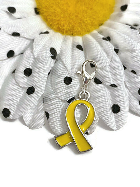 Yellow Enamel Awareness Ribbon Charm- Childhood Cancer Support Our Troops Suicide Prevention Missing Children Service Animals Hope Support