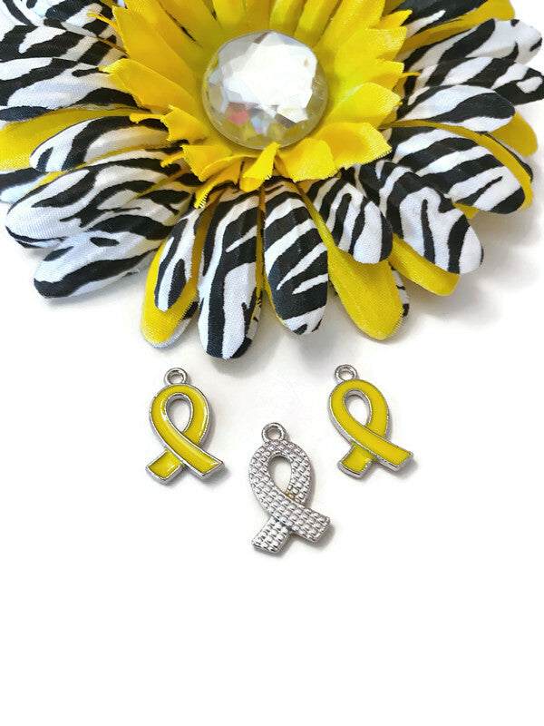 SALE 5Pc Yellow Enamel Awareness Ribbon Charm - Childhood Cancer Support Our Troops Suicide Prevention Missing Children Service Animals Hope