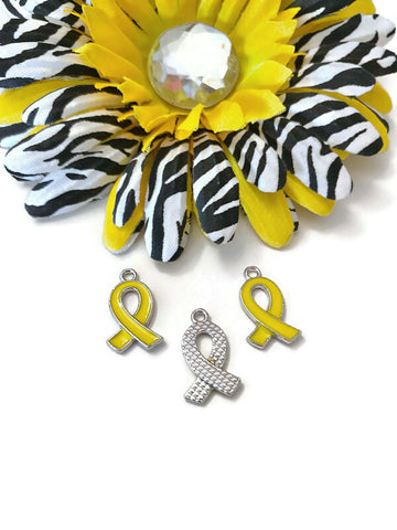 SALE 5Pc Yellow Enamel Awareness Ribbon Charm - Childhood Cancer Support Our Troops Suicide Prevention Missing Children Service Animals Hope