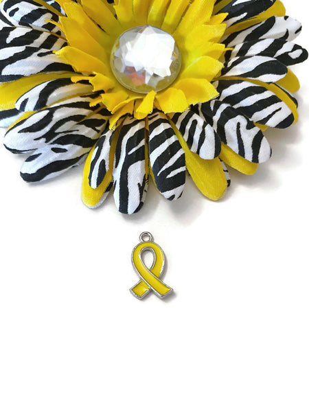 SALE 5Pc Yellow Enamel Awareness Ribbon Charm - Childhood Cancer Support Our Troops Suicide Prevention Missing Children Service Animals Hope