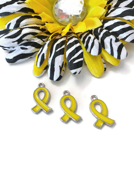 SALE 5Pc Yellow Enamel Awareness Ribbon Charm - Childhood Cancer Support Our Troops Suicide Prevention Missing Children Service Animals Hope