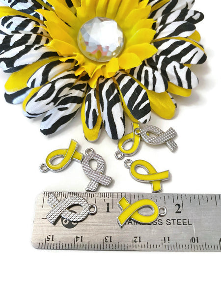 SALE 5Pc Yellow Enamel Awareness Ribbon Charm - Childhood Cancer Support Our Troops Suicide Prevention Missing Children Service Animals Hope