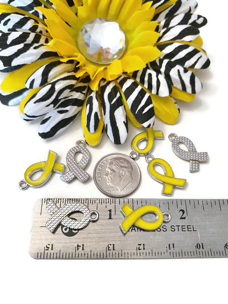 SALE 5Pc Yellow Enamel Awareness Ribbon Charm - Childhood Cancer Support Our Troops Suicide Prevention Missing Children Service Animals Hope