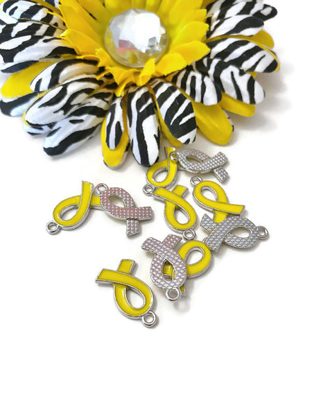 SALE 5Pc Yellow Enamel Awareness Ribbon Charm - Childhood Cancer Support Our Troops Suicide Prevention Missing Children Service Animals Hope