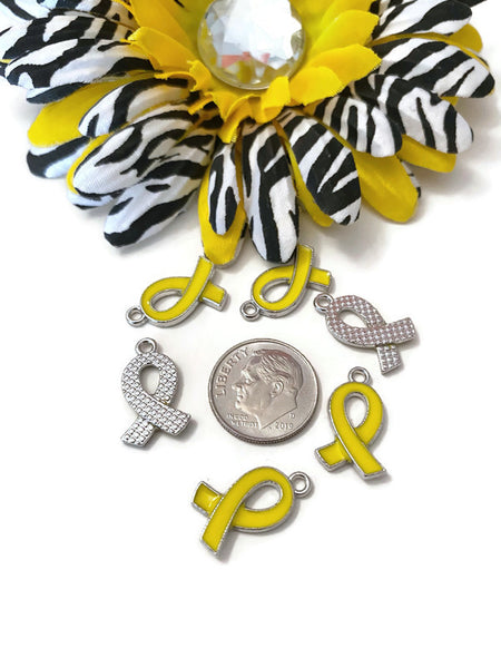 SALE 5Pc Yellow Enamel Awareness Ribbon Charm - Childhood Cancer Support Our Troops Suicide Prevention Missing Children Service Animals Hope