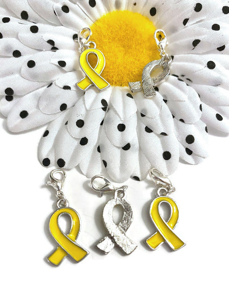 Yellow Enamel Awareness Ribbon Charm- Childhood Cancer Support Our Troops Suicide Prevention Missing Children Service Animals Hope Support