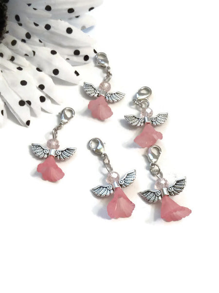 5 Pcs Pink Angel Charms - Hope Awareness Ribbon Pendant Charms Breast Cancer Jewelry Support Fight Survivor Hope Angel Faith