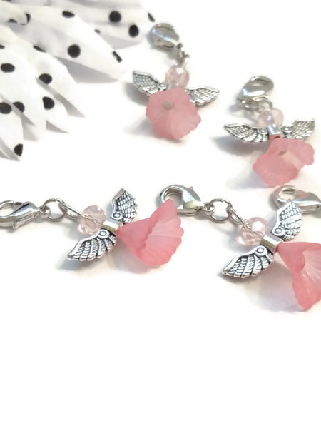 5 Pcs Pink Angel Charms - Hope Awareness Ribbon Pendant Charms Breast Cancer Jewelry Support Fight Survivor Hope Angel Faith