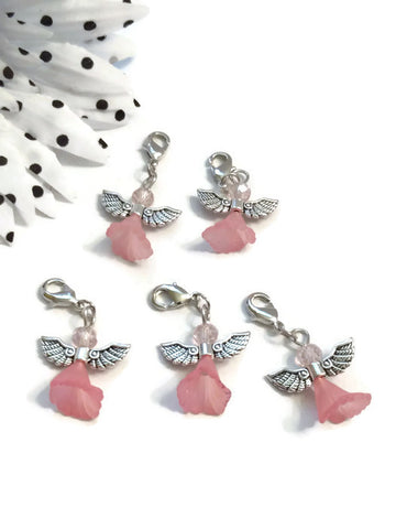 5 Pcs Pink Angel Charms - Hope Awareness Ribbon Pendant Charms Breast Cancer Jewelry Support Fight Survivor Hope Angel Faith