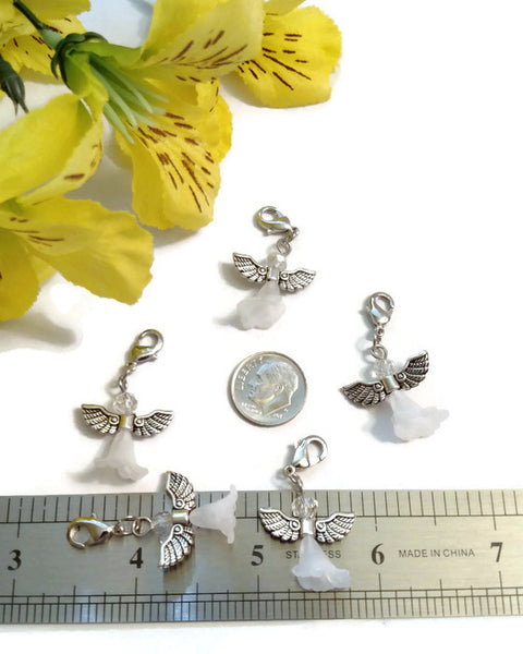 5 Pc White Angel Hope Awareness Ribbon Charms -Cancer Adoption Lung Blindness Bone Child Abuse Osteoporosis Holocaust Scoliosis Wing Crystal