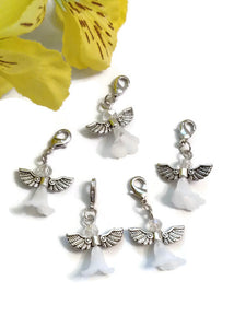 5 Pc White Angel Hope Awareness Ribbon Charms -Cancer Adoption Lung Blindness Bone Child Abuse Osteoporosis Holocaust Scoliosis Wing Crystal