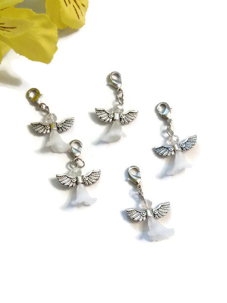 5 Pc White Angel Hope Awareness Ribbon Charms -Cancer Adoption Lung Blindness Bone Child Abuse Osteoporosis Holocaust Scoliosis Wing Crystal