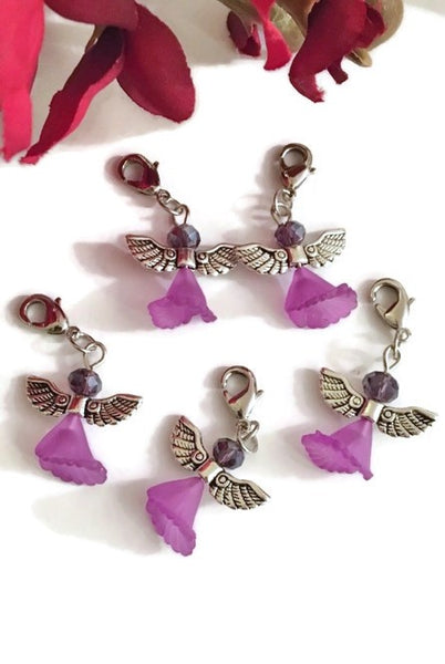 5Pc Purple Angel Charms - Alzheimer's Dementia Lupus Epilepsy Pancreatic Cancer Fibromyalgia Hodgkin's Lymphoma Depression Hope Cure Survivor