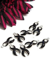 Black Awareness Ribbon Enamel Pendant Charms - Melanoma POW's Sleep Disorders Narcolepsy Hope Cancer Jewelry Support Cure