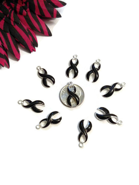 Black Awareness Ribbon Enamel Pendant Charms - Melanoma POW's Sleep Disorders Narcolepsy Hope Cancer Jewelry Support Cure