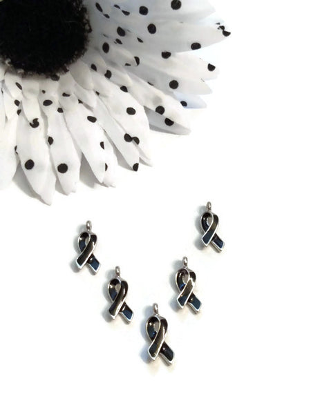 10Pc Black Awareness Ribbon Enamel Charms Small - Melanoma POW's Sleep Disorders Narcolepsy Hope Cancer Jewelry Support Cure Survivor