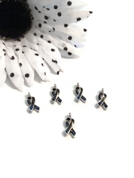 10Pc Black Awareness Ribbon Enamel Charms Small - Melanoma POW's Sleep Disorders Narcolepsy Hope Cancer Jewelry Support Cure Survivor