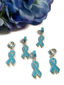 Light Blue Awareness Ribbon Pendant Dangle Charms - Prostate Cancer, Men’s Awareness, Pro Choice Awareness Thyroid Disease Spay Neuter Pets