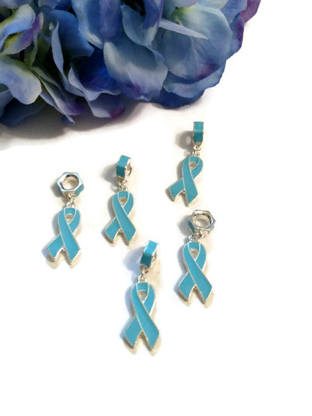 Light Blue Awareness Ribbon Pendant Dangle Charms - Prostate Cancer, Men’s Awareness, Pro Choice Awareness Thyroid Disease Spay Neuter Pets