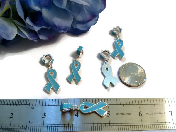 Light Blue Awareness Ribbon Pendant Dangle Charms - Prostate Cancer, Men’s Awareness, Pro Choice Awareness Thyroid Disease Spay Neuter Pets