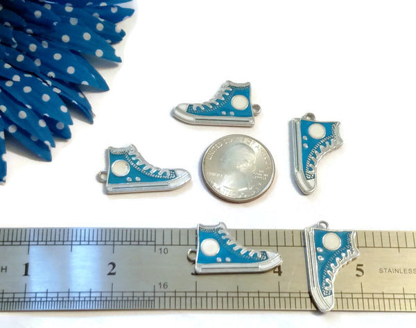 10 Pcs Light Blue Awareness Walk Tennis Shoe Sneaker Enamel Pendant Charms - Hope Cancer Jewelry Colon Cancer Child Abuse Arthritis Blue