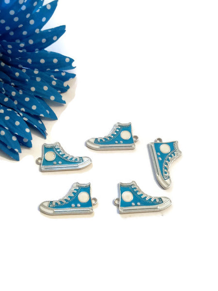 10 Pcs Light Blue Awareness Walk Tennis Shoe Sneaker Enamel Pendant Charms - Hope Cancer Jewelry Colon Cancer Child Abuse Arthritis Blue