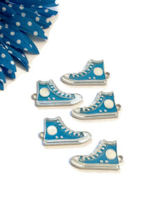 10 Pcs Light Blue Awareness Walk Tennis Shoe Sneaker Enamel Pendant Charms - Hope Cancer Jewelry Colon Cancer Child Abuse Arthritis Blue