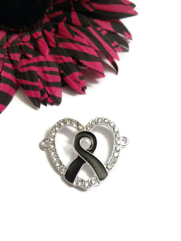 Black Awareness Ribbon Crystal & Enamel Connector Charm - 5 Pc