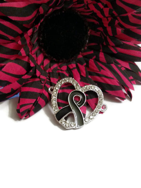 Black Awareness Ribbon Crystal & Enamel Connector Charm - 5 Pc