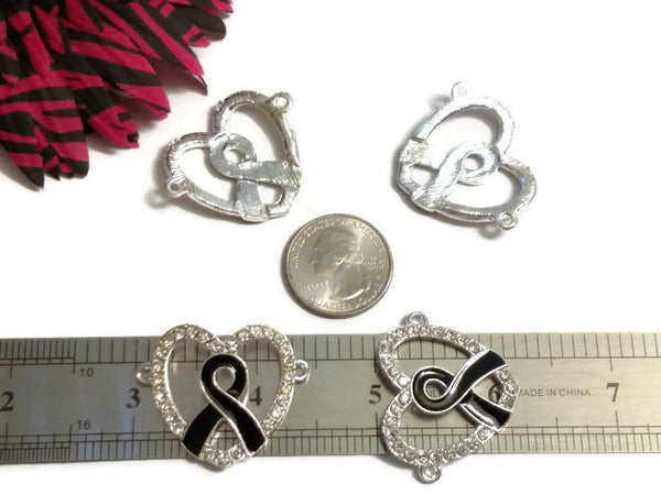 Black Awareness Ribbon Crystal & Enamel Connector Charm - 5 Pc