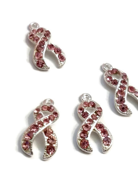 Pink Crystal Breast Cancer Ribbon Charms - Rhinestone