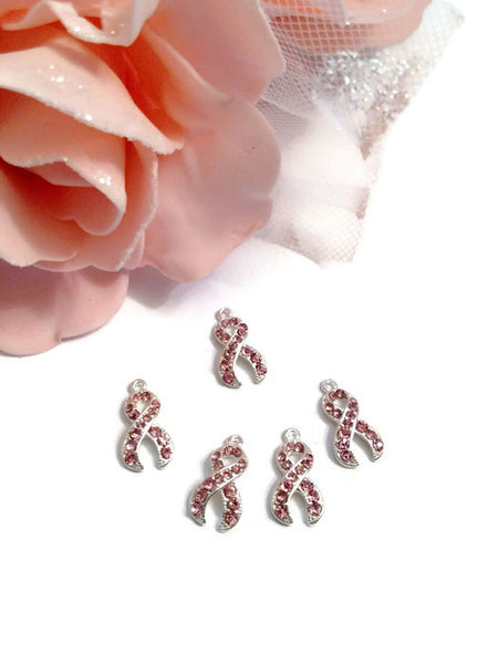 Pink Crystal Breast Cancer Ribbon Charms - Rhinestone