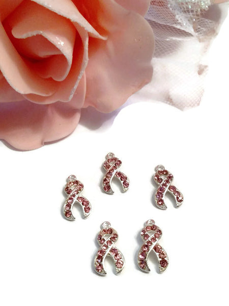 Pink Crystal Breast Cancer Ribbon Charms - Rhinestone