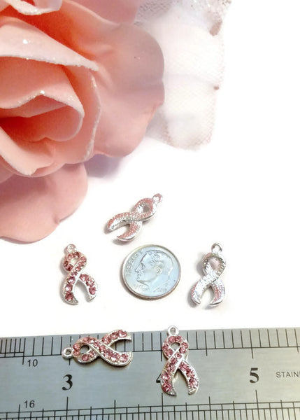 Pink Crystal Breast Cancer Ribbon Charms - Rhinestone