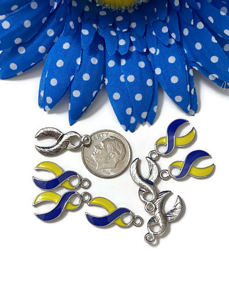 Blue & Yellow Enamel Awareness Pendant Charms - Down Syndrome Designated Driver Hope Support Faith Cure Support Awareness Charm Jewelry