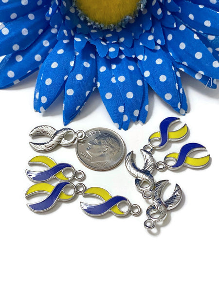 Blue & Yellow Enamel Awareness Pendant Charms - Down Syndrome Designated Driver Hope Support Faith Cure Support Awareness Charm Jewelry