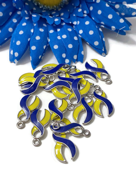 Blue & Yellow Enamel Awareness Pendant Charms - Down Syndrome Designated Driver Hope Support Faith Cure Support Awareness Charm Jewelry