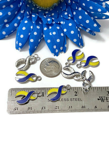 Blue & Yellow Enamel Awareness Pendant Charms - Down Syndrome Designated Driver Hope Support Faith Cure Support Awareness Charm Jewelry