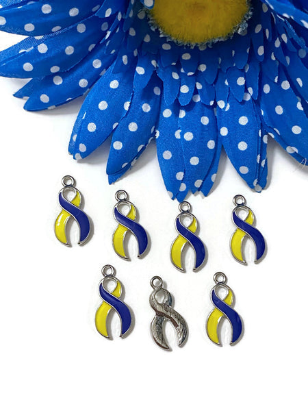 Blue & Yellow Enamel Awareness Pendant Charms - Down Syndrome Designated Driver Hope Support Faith Cure Support Awareness Charm Jewelry