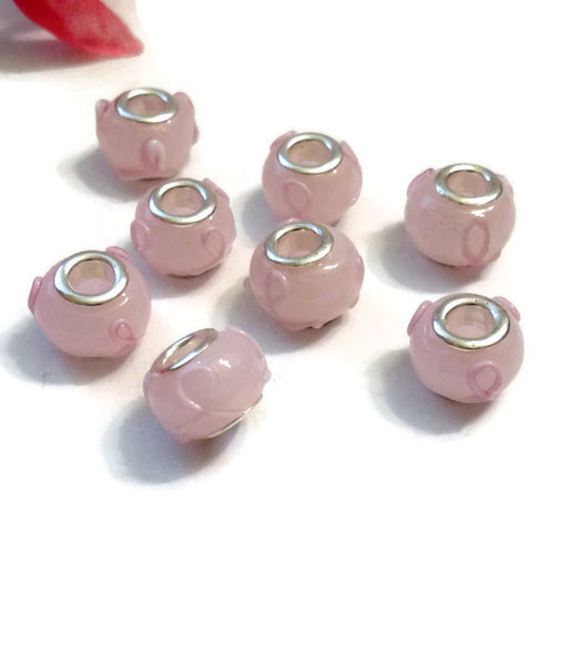 Pink Glass European Breast Cancer Charms Big Hole