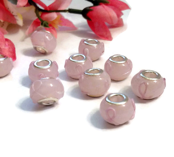 Pink Glass European Breast Cancer Charms Big Hole