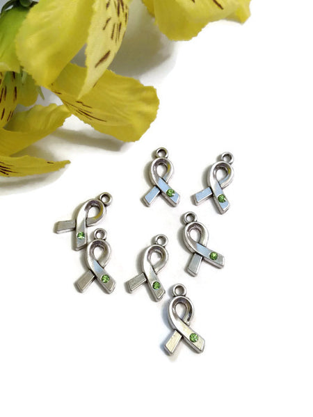 Green Crystal Awareness Ribbon Charms  - 5 Pc