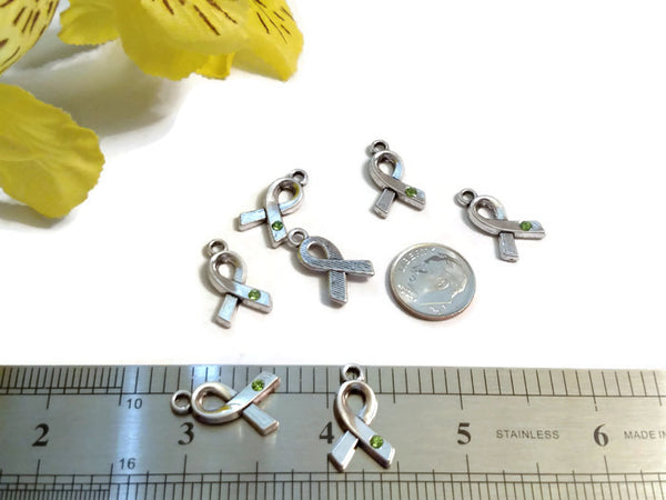 Green Crystal Awareness Ribbon Charms  - 5 Pc