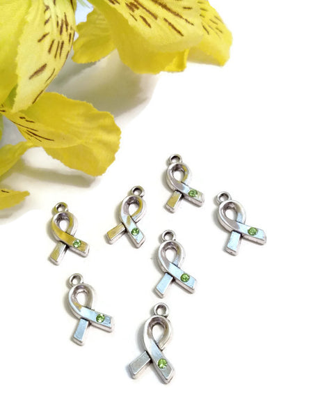 Green Crystal Awareness Ribbon Charms  - 5 Pc