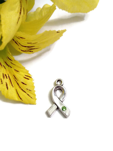 Green Crystal Awareness Ribbon Charms  - 5 Pc