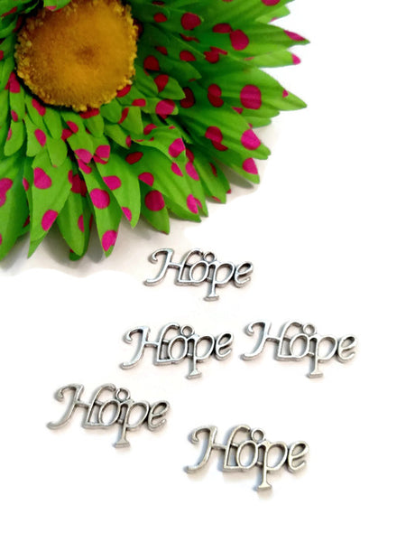 10 Pcs Hope Text Pendant Charms - Awareness Inspirational Word Jewelry Cancer Illness Survivor Hope Cure Fight Support Believe Keep Going