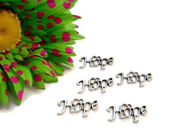 10 Pcs Hope Text Pendant Charms - Awareness Inspirational Word Jewelry Cancer Illness Survivor Hope Cure Fight Support Believe Keep Going