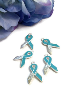 Light Blue Enamel Hope Awareness Ribbon Pendant Charms - Prostate Cancer Men’s Awareness Pro Choice Thyroid Disease Spay Neuter Pets