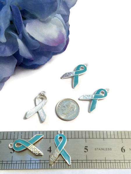 Light Blue Enamel Hope Awareness Ribbon Pendant Charms - Prostate Cancer Men’s Awareness Pro Choice Thyroid Disease Spay Neuter Pets